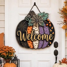 Halloween Welcome Front Door Wall Sign with Rope