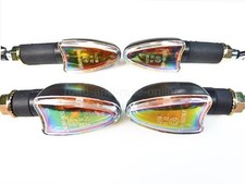 4 x Motorcycle Indicators With Black Body & Iridium Lens Long & Short Stem 12v