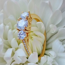 9ct Gold on Sterling Silver Trilogy Wedding Ring for Women & Ladies  with Box