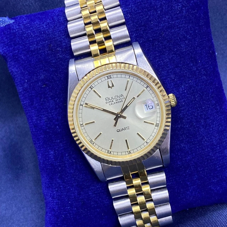 Rare Bulova Super Seville Calender Quartz Gold Dial Two Tone Date Swiss Watch - Image 3 of 4