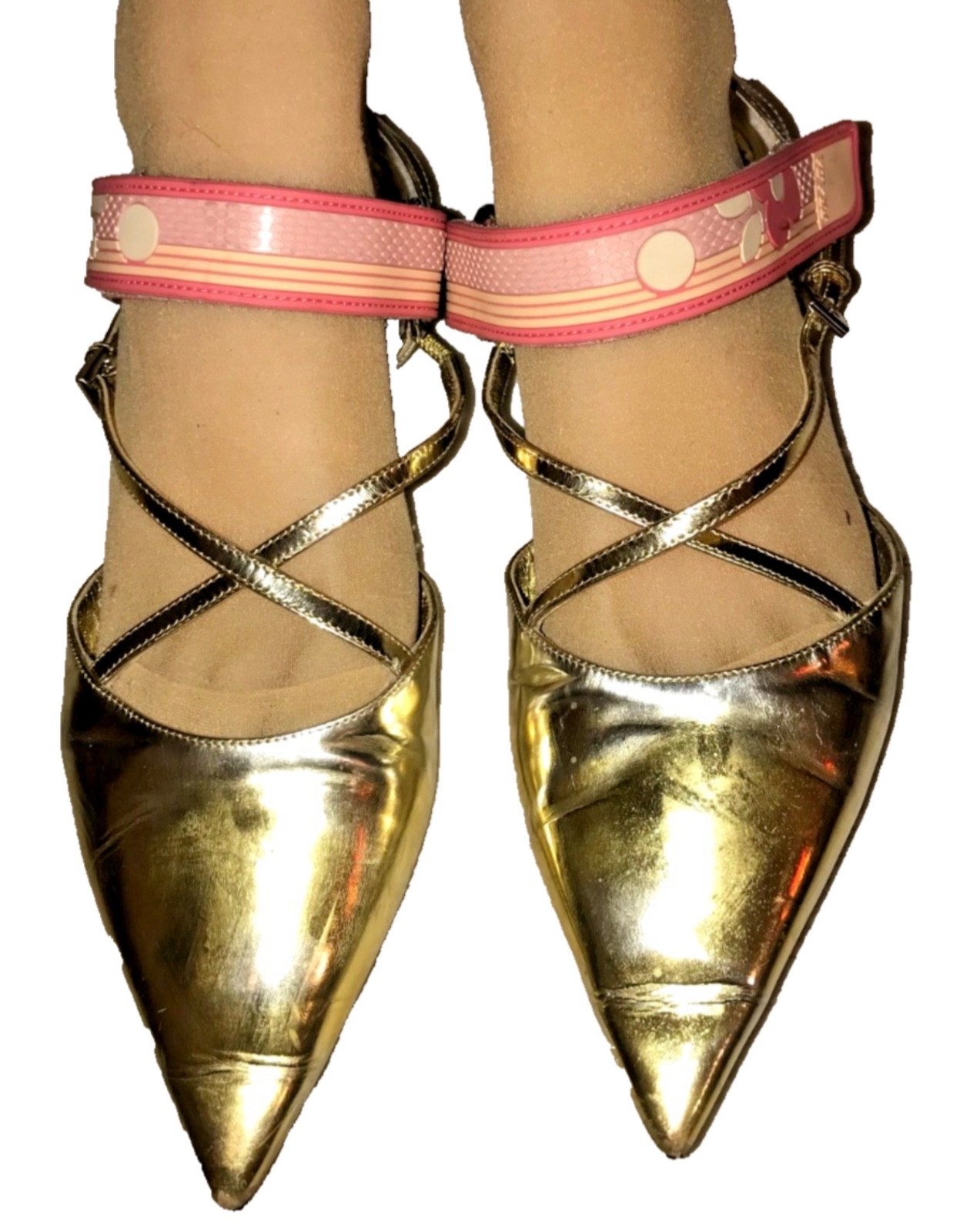 PRADA Woman's Metallic Gold Pointed Toe Slingback Strap X Sandals Size 38 thumbnail 7