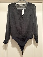 Women  s Abercrombie  fitch black dot long sleeve thong bodysuit NWT size M