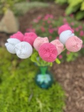 10 Crochet Flowers Blush Pink Crochet Flower Tulips Bouquet Handmade 16  
