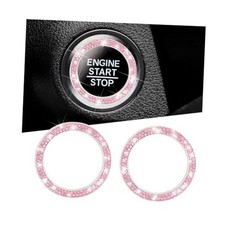2PCS Car Bling Crystal Rhinestone Engine Start Decoration Ring, Sparkling Pink
