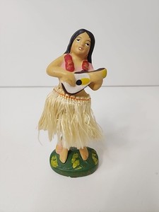 Vintage 1950s Chalkware Dashboard Hula Girl with Ukelele Nodder