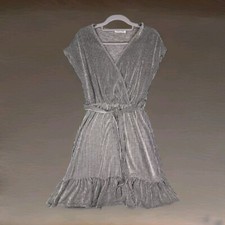 Caution to the Wind Dress V Neck Faux Wrap Stripe