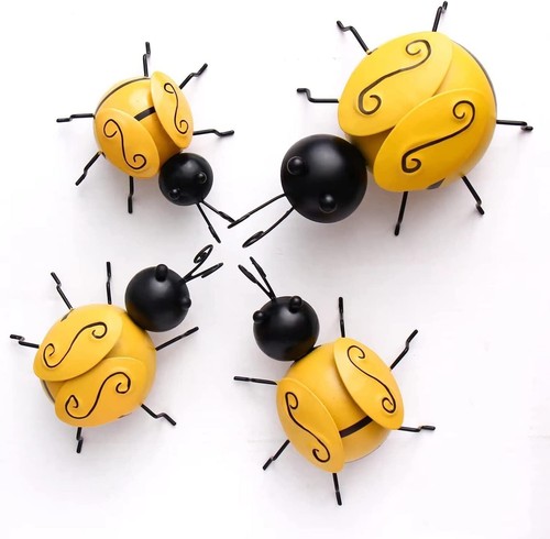 4 Pcs Decorative Metal Bumble Bee Bugs Garden Accents Lawn Ornaments Sculpture - Picture 1 of 7