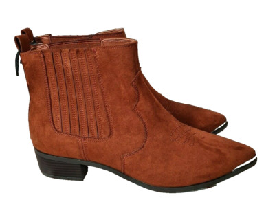 BNWT Ladies Sz 10 Anko Brand Rust Suede Type Ankle Pull On Boots Embroidered