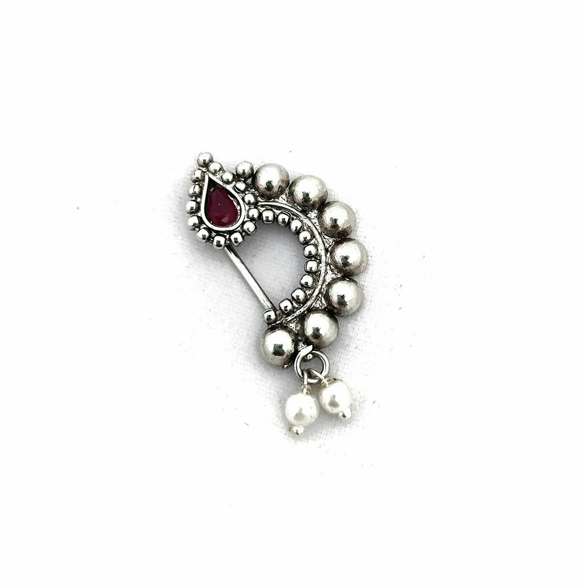 Maroon Antique Gold-Plated CZ-Studded & Beaded Marathi Nose Pin –  shopnccollection