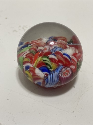 Vintage Millefiori Multicoloured Glass Paperweight Floral Style Canes - Picture 3 of 6