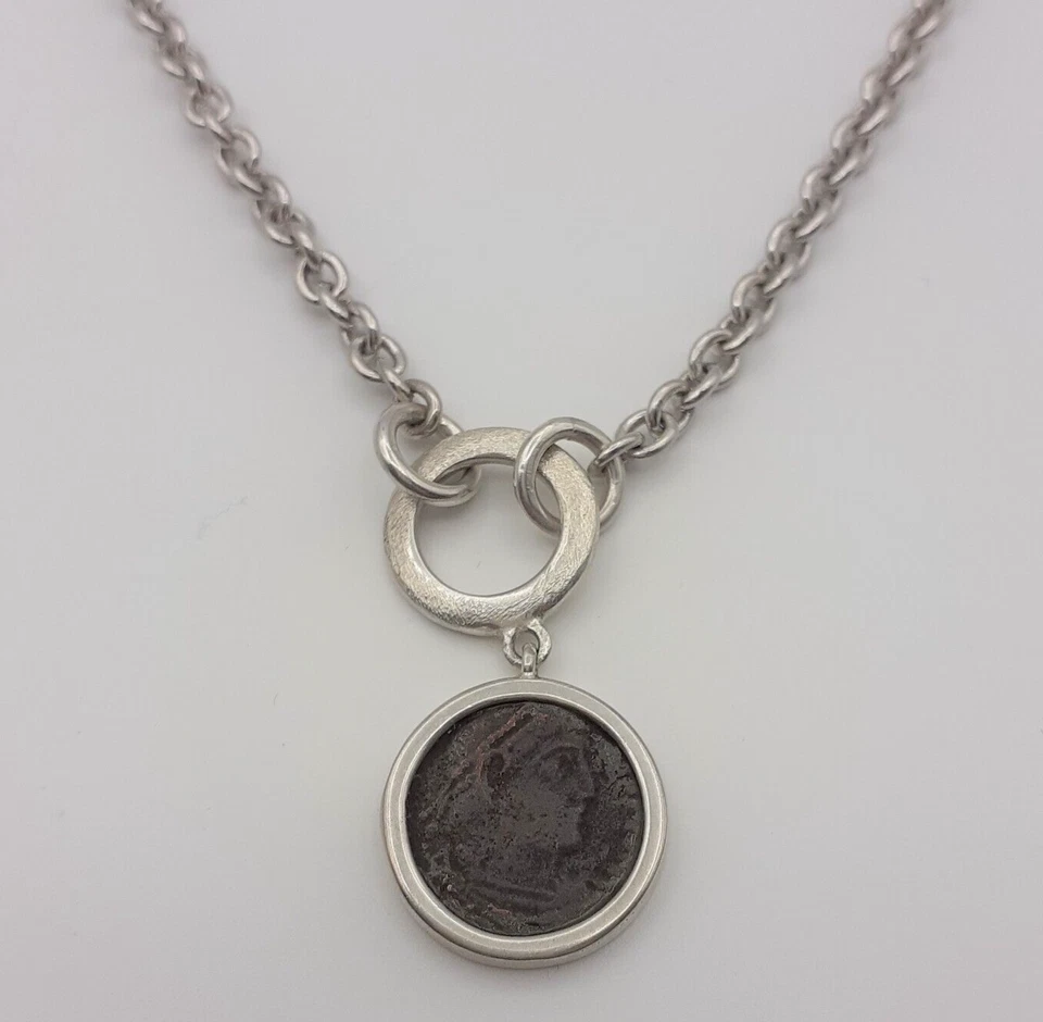 Collana argento 925 monete romane originali gioiello donna chiusura T - Immagine 2 di 4