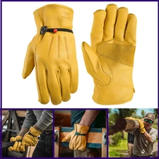 mens Leather Work Gloves with Wrist  Large Wells Lamont