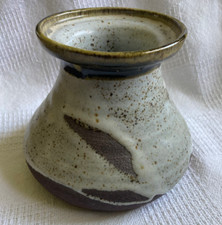 Vintage Midcentury Studio Art Pottery Vase Signed Stoneware Drip Gray Brown 70s