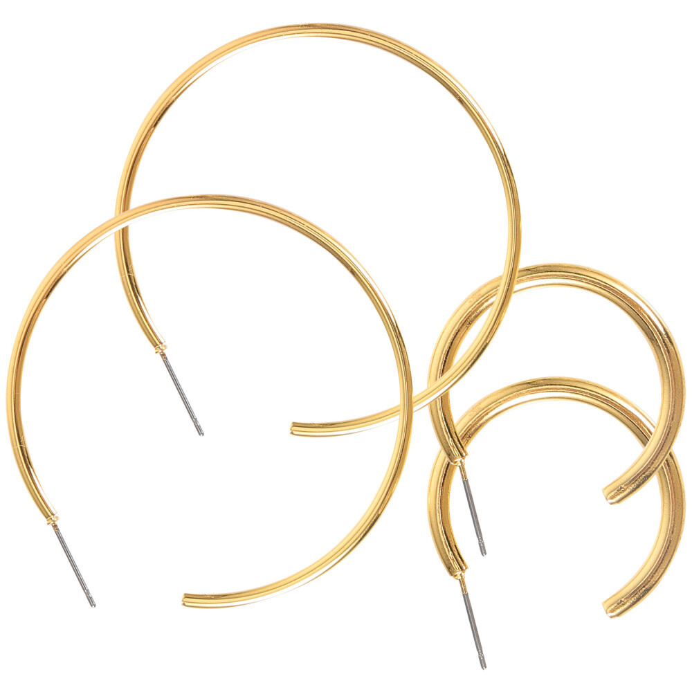 Trendy Gold Metal Coil Hoop Earrings for Women - 2 Pairs