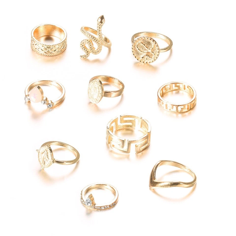 10pcs Gold Boho Stack Plain Above Knuckle Ring Sun Midi Finger Tip Rings Set - Image 3 of 3