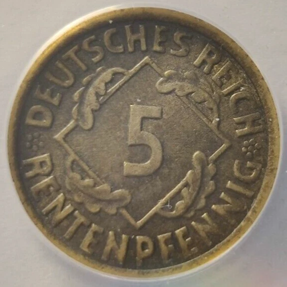 Alemania 5Pf. Moneda de 5 peniques 1923-F KM# 32 Reich alemán Europa Weimar 3A Foto 4 de 4