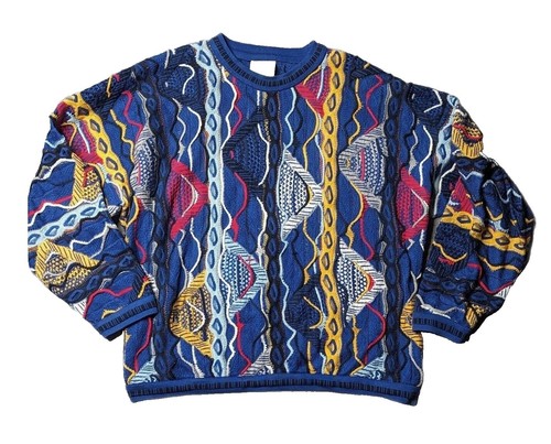Cotton Traders Vintage 90s Mens XLT Knit Hip Hop Blue Red Coogi
