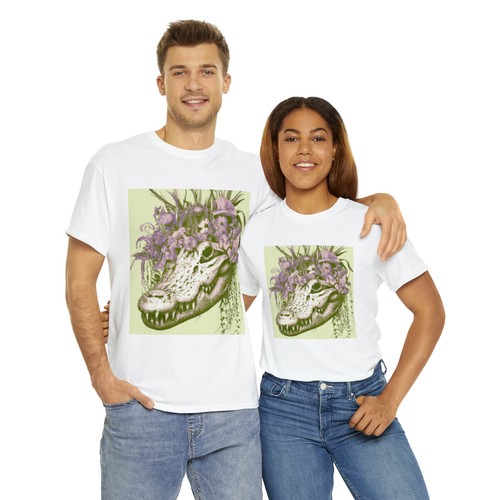 Vintage Style Nature T Shirt Unisex Adult Alligator Skull Floral Animal Art Tee - Picture 10 of 23