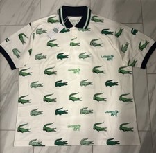 Lacoste Sport Men's All Over Croc Classic Fit Polo T-Shirt White Green New