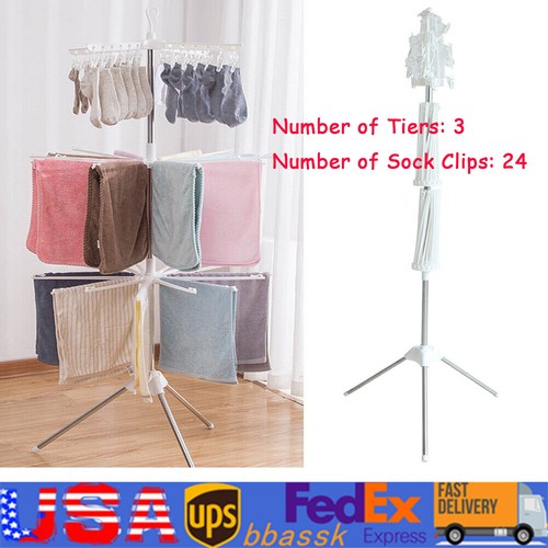 3-Tier Rotation Clothes Drying Rack Foldable Laundry Hanger Tripod ...