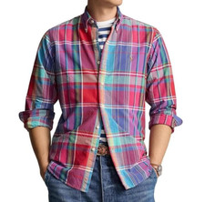 Polo Ralph Lauren Men 4XLT Button Down Oxford Shirt Multi Plaid w/ Pony $138 NWT