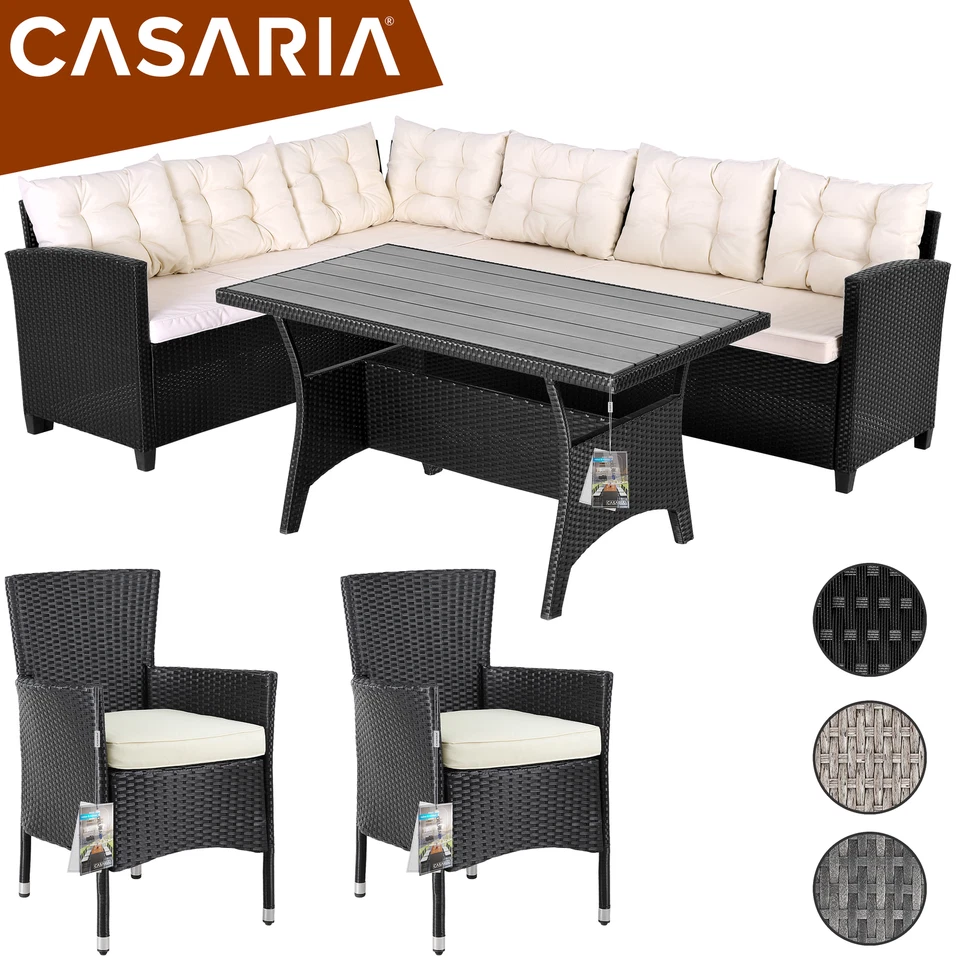 CASARIA® Polyrattan Lounge WPC Tisch Stühle Garten Balkon Sitzgruppe Gartenmöbel