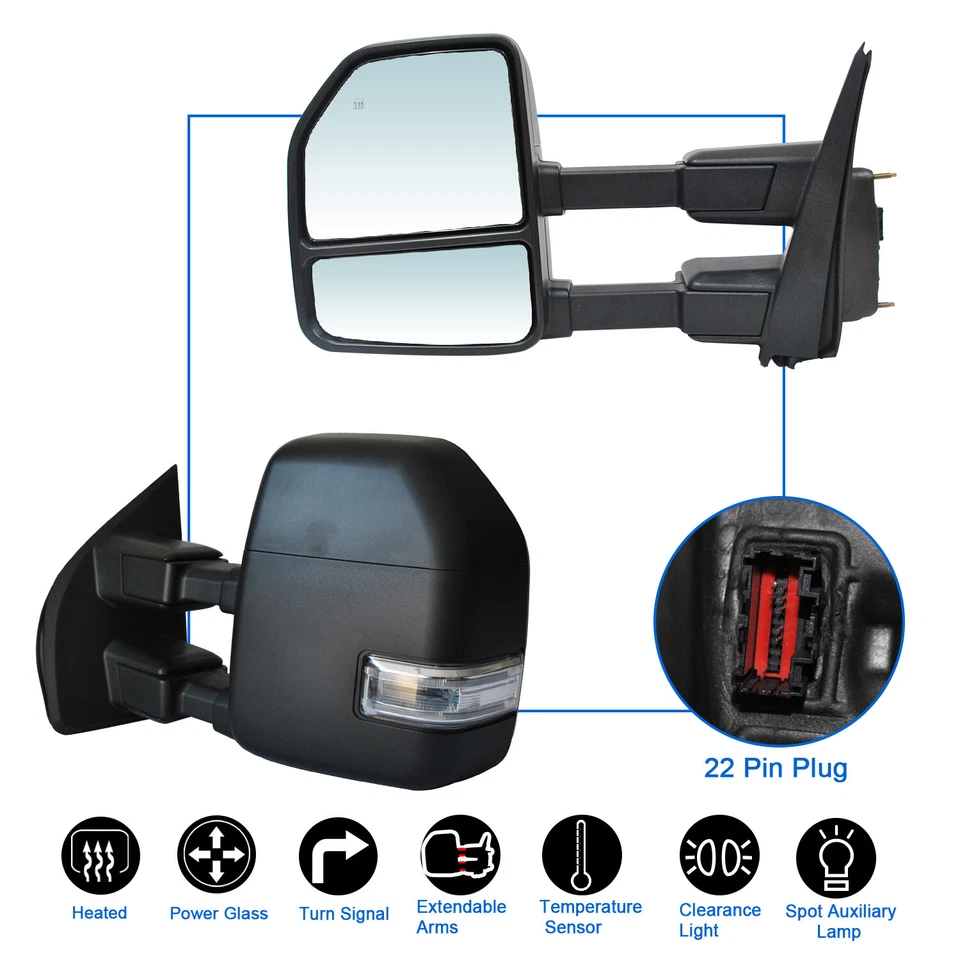 Towing Mirrors For 2017-2020 Ford F-250 Super Duty Power Heated LED Signal LH RH - Image 2 of 4