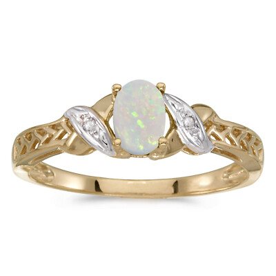 10k Yellow Gold Oval Opal And Diamond Ring (CM-RM2584-10) | eBay