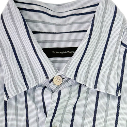 Camicia elegante uomo Ermenegildo Zegna blu a righe - Taglia Large - Stile classico - Foto 10 di 10