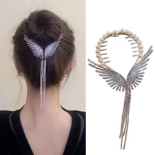 Long Fringe Hair Claw Pearl Rhinestone Ponytail Buckle Hairpin Hair Accessories