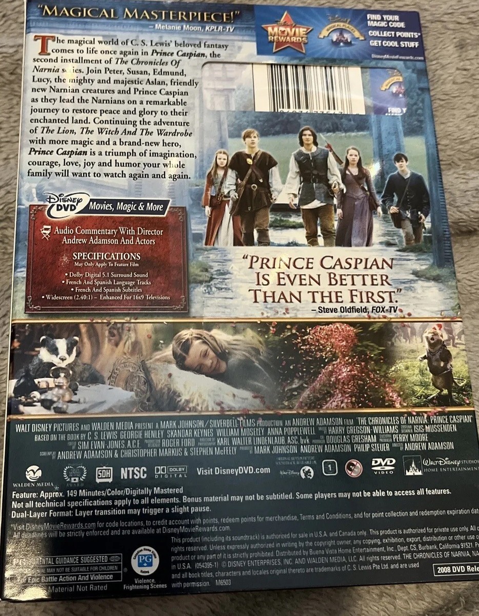 Disney's The Chronicles of Narnia: Prince Caspian DVD. W/slipcover