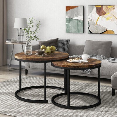 NEU Round Coffee Table Set of 2 Nesting Side Tables Living Room Home Office DE