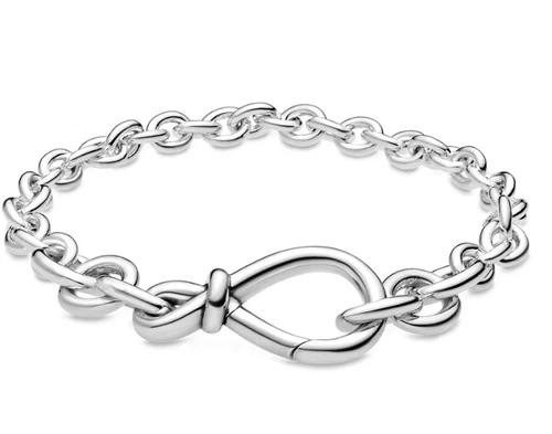 S925 Sterling Silver Chunky Infinity Knot Symbol Chain Bracelet - Picture 3 of 7