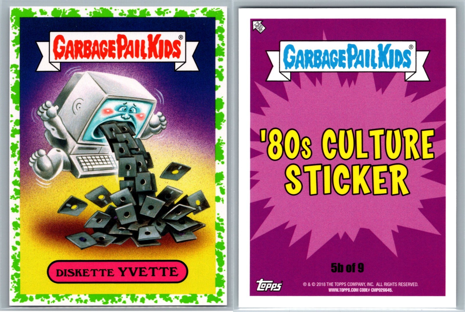 2018 Garbage Pail Kids GPK We Hate The 80s Green Parallel Diskette Yvette Collectible Trading Card