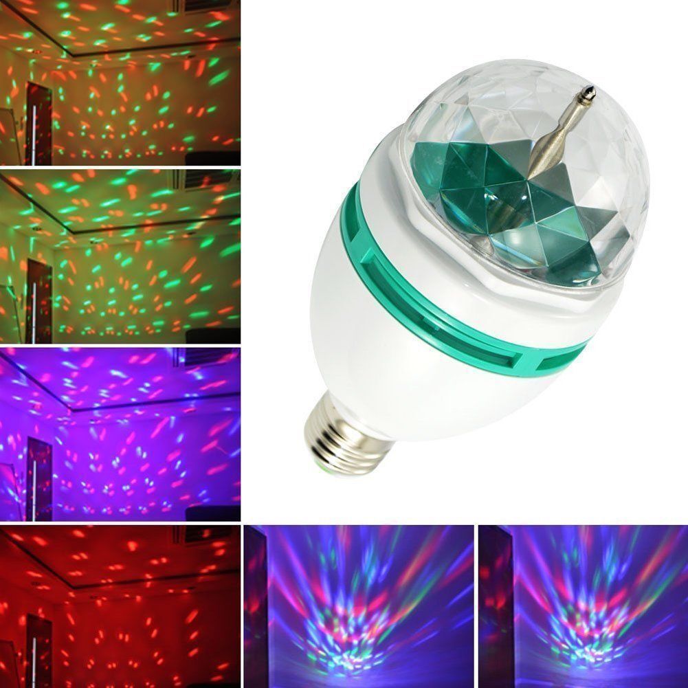 3W E27 RGB Color Rotating LED Bulb DJ Disco Club Stage Light Hal