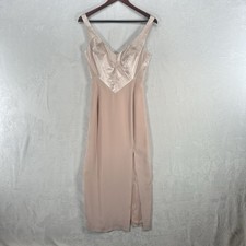 Vintage Tahari Dress Womens M Blush Pink Midi Pencil Satin Bodice Slip 80s 90s