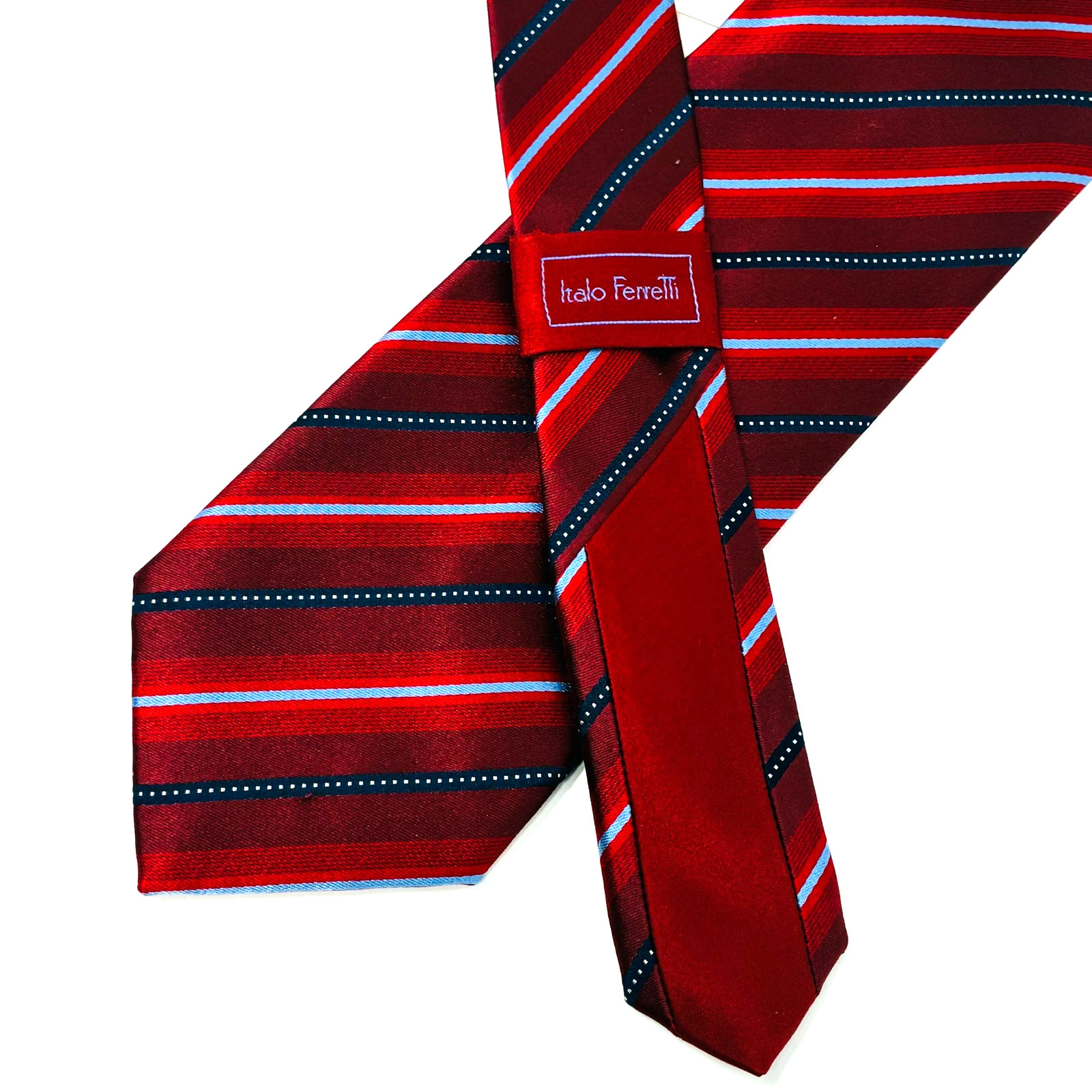 Italo Ferretti Silvi Marina Repp Stripe Silk Tie Hand Made Italy Red Blue
