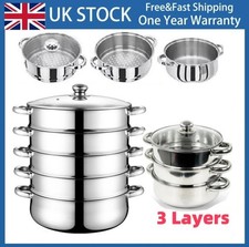Stainless Steel Large 28cm 3/5 Tiers Steam Cooker Steamer Pan Cook Food Veg Pot