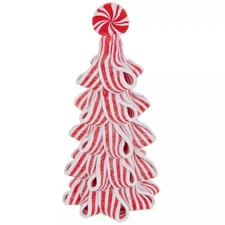 Light Up Red & White Striped Peppermint Tree Tabletop Decor 6.19"