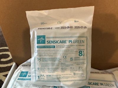 SensiCare PI Green Powder-Free (Aloe Vera) Surgical Gloves 50 pairs, Size 8 1/2