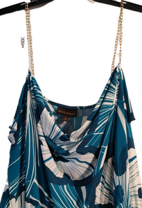 Bold Elements Size 2X Teal White Floral Sleeveless Cowl Neck Chain Jumpsuit