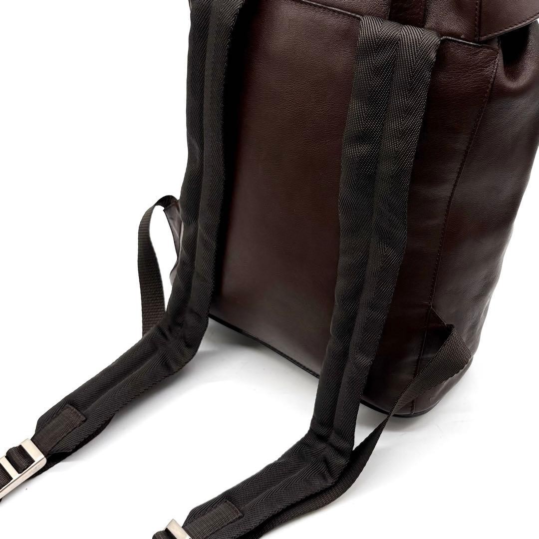 Prada Backpack Drawstring Leather Brown Logo Embo… - image 8