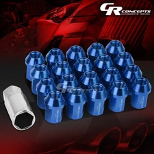 JDM BLUE 20PCS M12X1.25 25MM OD 35MM TALL CLOSED END ALUMINUM LUG NUTS+ADAPTER
