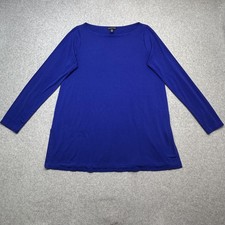 Eileen Fisher Tee Shirt Womens Medium Blue Long Sleeve Boat Neck Stretch Tunic