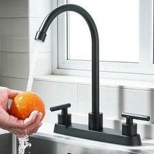 Black High Arc 2 Handle 8 Inch Centerset Kitchen Sink Faucet 3 Holes Mixer Tap