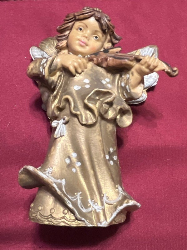 Vintage 4” Italian Gold Cherub Angel Playing Violin Nativity Italy