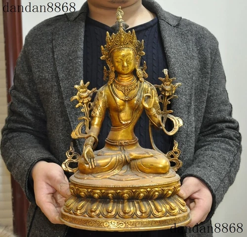 Tibetan Buddhism bronze White Tara Guanyin Kwan-yin Bodhisattva Buddha Statue