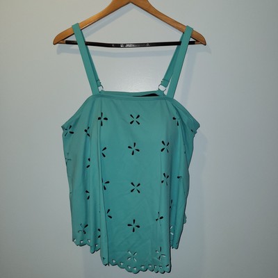 Fit 4 U Aqua Laser Cut Scalloped Tankini Top Plus Size 18W A304232 Turquoise