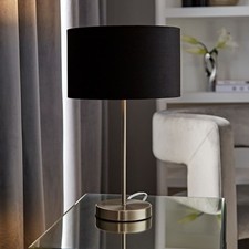 Brushed Chrome Table Lamp Metal Stem Velvet Lampshade Bedside Living Room Light