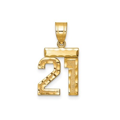 14k Yellow Gold Number 21 Pendant Textured Polished Milestone Birthday Charm